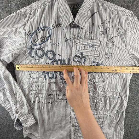 Desigual Graphic Print Button Up Shirt Men Cotton Large Passaparola Happy Text - Picture 7 of 16